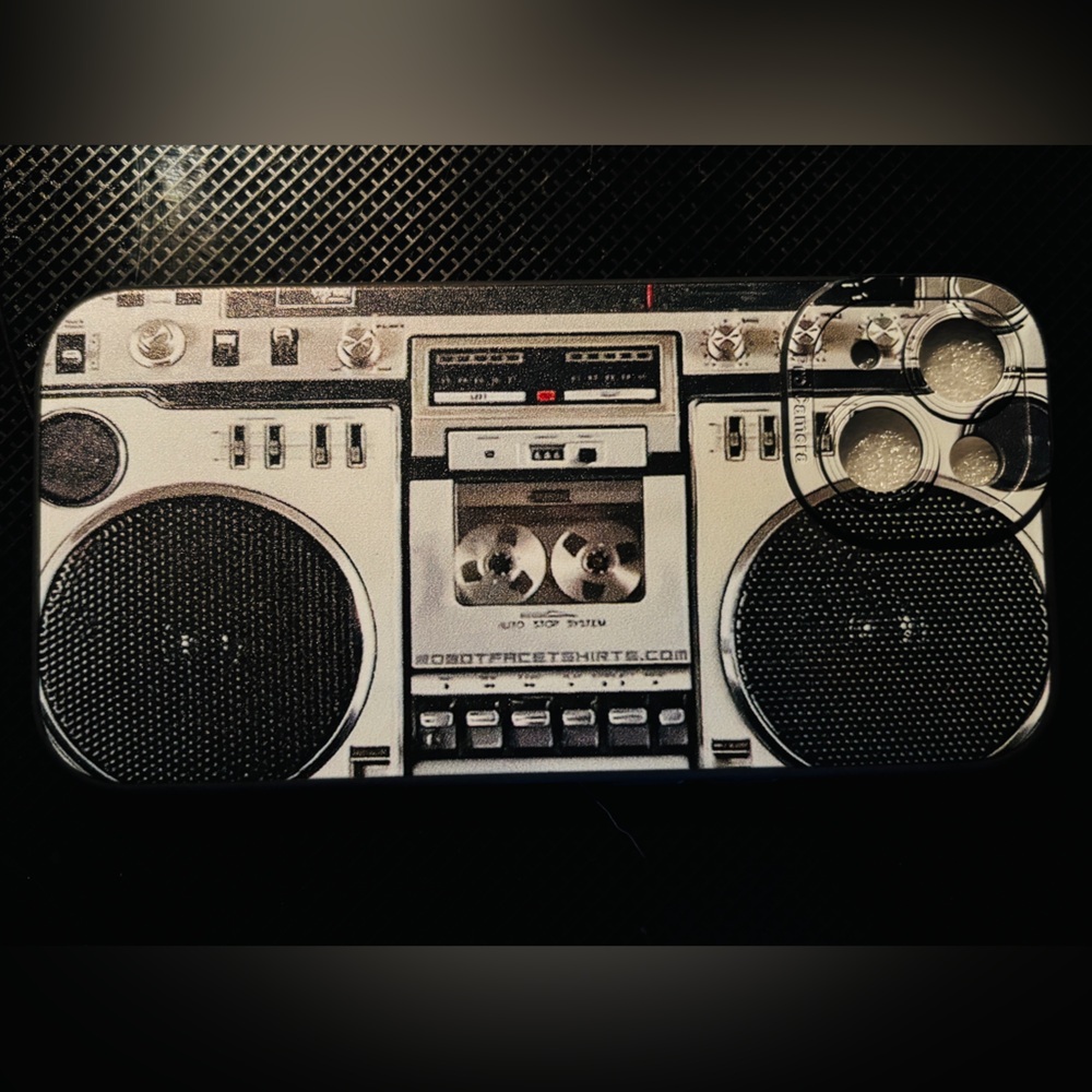 Retro Black and Silver Boombox Speaker iPhone 15 phone cover